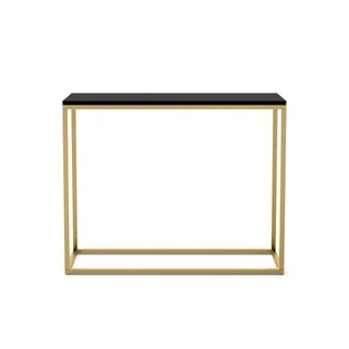 BETTSO - Konsolentisch - Sideboard Wohnzimmer - 100cm breit, 80cm hoch, 25cm tief - Beistelltisch aus Metall Pulverbeschichtet - für Flur, Wohnzimmer - Tischplatte Schwarz - Gestell Gold
