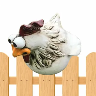 caiduos Huhn Deko Garten Keramik, Resin Garten Hahns Figur, Huhns Zaunhocker Figuren Huhn Wetterfest, Lustige Hahnes Gartenstatue, Zauns Gartendeko, für Außenbereich Zauns Terrasse Balkon