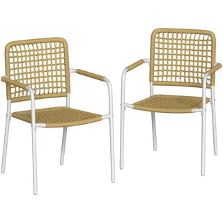 Set Mit 2 Stapelbaren Korbsesseln Mit Armlehnen Und Rückenlehne, 55 X 57 X 82 Cm, Gelb