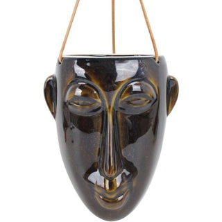 Present Time Mask hängender Blumentopf lang - dark brown - 12,5 x 17,3 x 22,3 cm - Länge Lederband 66 cm