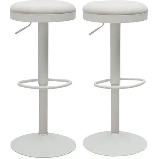Verstellbare Barhocker aus ecrufarbenem Chenille-Stoff und Metall (2er-Set) THOR