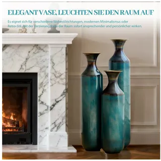STILVORA Bodenvase Handgefertigtes 3er-Set Metallvasen Deko-Vase mit Vintage-Optik blau|grün