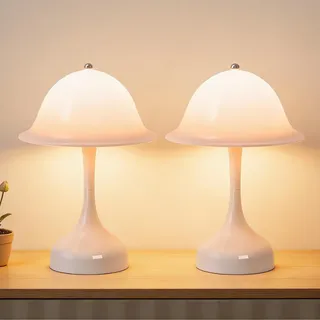 meoaow Nachttischlampe 2er Set Tischlampe Kabellos - LED Akku Tischleuchte | Touch Dimmbar Tischlampen USB Aufladbar Batterie Tischleuchten Modern Design Nachttischleuchte für Schlafzimmer Esstisch