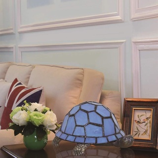 Kinbolas klein Tischlampe,Tiffany-Stil Schildkröte Buntglas Lampenschirm,vintage kleine nachttischlampe fürStudie,Büro,Schlafzimmer, Wohnzimmer Art Deco lampe (Blau)