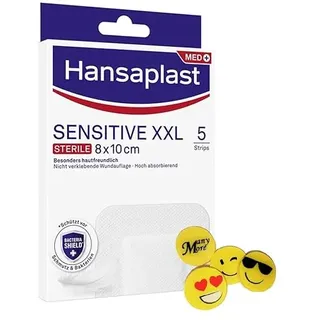 Hansa plast Sensitive XXL - 5 Pflaster Strips in Größe 8 x 10 cm - Wundverband mit gutem Halt, aber sanft wieder zu entfernen +gratis ManyMore Radierer