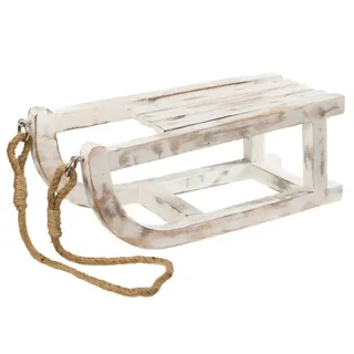 Spetebo Dekoobjekt Deko Holz Schlitten in shabby weiß - 40 cm (Stück, 1 St., Deko Schlitten), schöner Mango Holz Schlitten in shabby weiß mit dickem Sisal Seil weiß