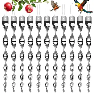 AOOWU 12pc Silber Reflektierende Vogelschreck, Reflektierende Windspirale Vogelschreck Specht Abwehr Vogel Abschreckung Vogelabwehr Windspiel, Abwehr von Vögeln Kann auf Bauernhöfen, Obstgärten,Gärten