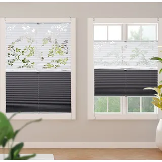 Sekey Plissee Day+Night Doppelplissee Verdunkelung ohne Bohren verspannt Lichtschutz, ohne Bohren, Klemmfix, Lichtdurchlässig und 100% verdunkelnd – Verdunkelung frei umschaltbar grau 55 cm x 130 cm