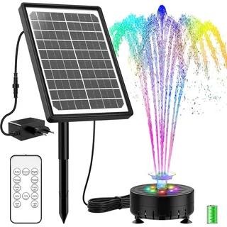 SUJFEE 10W LED Solar Springbrunnen für Außen, Solarbrunnen mit 3000mAh Akku