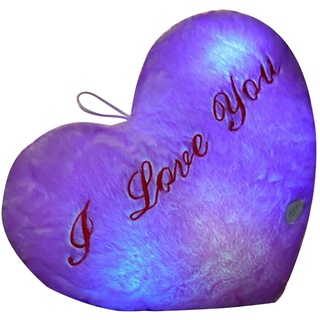 Asalinao Valentinstag Dekokissen Herz-Stil leuchtendes LED-Kissen 7 Farbwechsel-Leuchten Weiches Kissen, Kissen LED Buntes Stern-Plüsch-Dekoratives Kissen mit LED-Farbwechsellicht (Purple, One Size)
