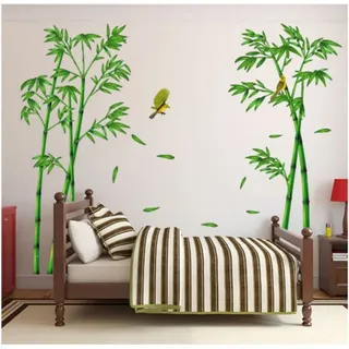 60  90 Cm  2 , Großer Bambus-wandaufkleber, Grüne Pflanze, Vogel-wandaufkleber, Schlafzimmer, Wohnzimmer, Büro, Wanddekoration