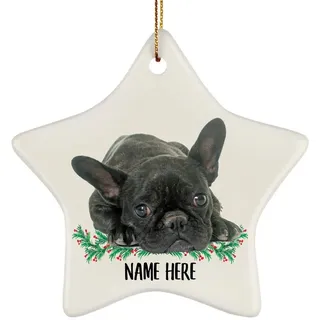 Christbaumschmuck Anhänger Keramik Weihnachtsdeko Mit Hanfseil Hängende Ornamente Lustige Personalisierte Namensgeschenke „Französische Bulldogge Brindle Black“ Für Hundemama