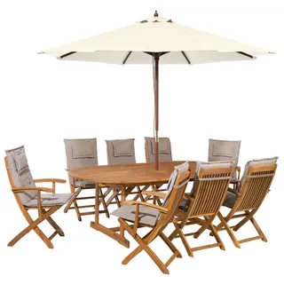 Beliani Gartenset 10-teilig Auflagen grau-beige Sonnenschirm Maui