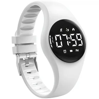 Kinder-Fitness-Tracker-Uhr mit LED-Display, wasserdichte Schrittzähler-Uhr, digitale Armbanduhr, Schrittzähler, Wecker und Kalender für Jungen, Mädchen, Teenager (Weiß)