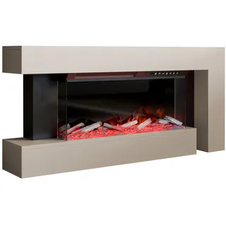 MIRJAN24 Kommode Haga (mit Kamin), Realistische LED-Flamme, Harzholz-Effekt beige