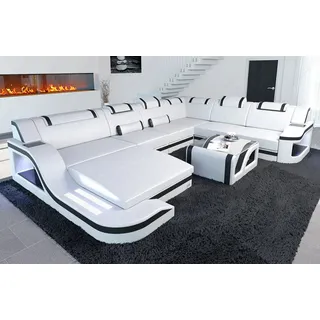 Sofa Dreams Wohnlandschaft Ledercouch Sofa Leder Palermo XXL U Form Ledersofa, Couch, mit LED, wahlweise mit Bettfunktion als Schlafsofa, Designersofa schwarz|weiß