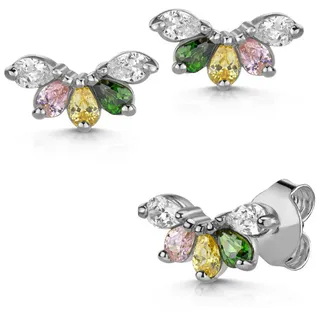 Firetti Paar Ohrstecker Schmuck Geschenk Silber 925 Ohrschmuck Ohrringe Flower Blume, Made in Germany - mit Zirkonia (synth) bunt|gelb|grün|rosa|silberfarben