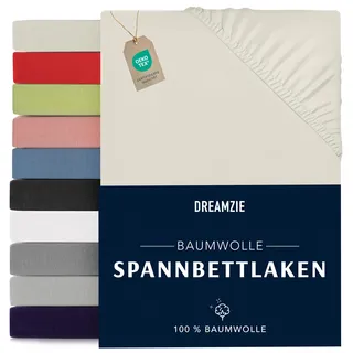 Dreamzie - Spannbettlaken 200x200cm - Baumwolle Oeko Tex Zertifiziert - Beige - 100% Jersey Spannbetttuch 200x200