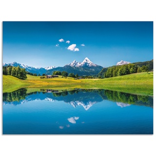 Wandbild ARTLAND "Landschaft in den Alpen" Bilder Gr. B/H: 120 cm x 90 cm, Alu-Dibond-Druck Berge Querformat, 1 St., blau Kunstdrucke