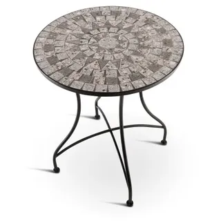 Mosaiktisch 60 cm Ø, mediterraner Garten- & Terrassentisch, 71 cm hoch, Grau-Weiß-Anthrazit, Raburg Mayla