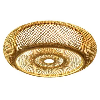 Deckenleuchte Bambus Deckenlampe LED Holzlamp Fernbedienung Dimmbar Bambus Handgewebte Natürlicher 40W Retro Deckenlampe Rattan Bambus,Rund Decke Bambuslampen Für Schlafzimmer Wohnzimmer Flur,50cm