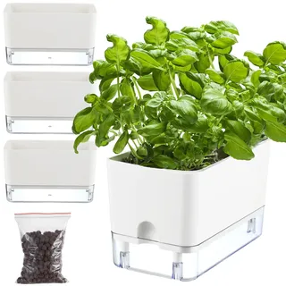 Planterhoma Selbstbewässernde Blumentöpfe für Zimmerpflanzen, 25,4 cm, 3 Packungen rechteckige, selbstbewässernde Pflanzgefäße mit Drainageloch, weiße afrikanische Veilchen-Töpfe für Teufels-Efeu,
