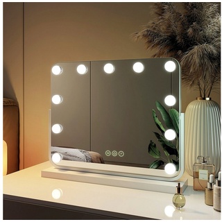EMKE Kosmetikspiegel Hollywood Spiegel mit Beleuchtung 360 ° Drehbar Tischspiegel, 3 Farbe Licht,Dimmbar,Speicherfunktion,7 x Vergrößerungsspiegel weiß