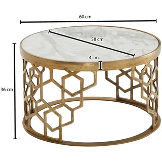 Wohnling Couchtisch Rund Weiß/Gold Marmor 60 x 60 x 36 cm