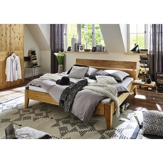 Natur24 Bett Bett Aalborg 200x200cm Komforthöhe 45cm Kiefer mit Kopfteil Doppelbett braun