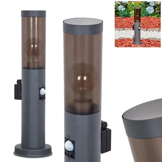 HOFSTEIN Sockelleuchte Sessa, Außenwegeleuchte mit Bewegungsmelder u. Steckdose aus Metall/Kunststoff in Anthrazit/Rauch oder Weiß, moderne Wegeleuchte für Garten, Außenbereich, Hof, 45,5cm, E27, IP44