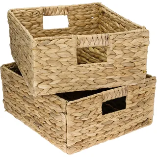 HMF Aufbewahrungskorb geflochten aus Wasserhyazinthe Seegras 30 x 34 x 15 cm beige