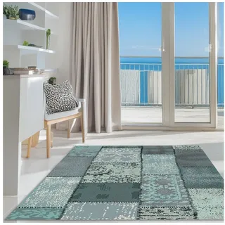 OTTO home Teppich Garry, rechteckig, Höhe: 7 mm, Vintage, Kurzflor, Patchwork-Design, farbenfroh, Wohnzimmer blau 190 cm x 280 cm x 7 mm
