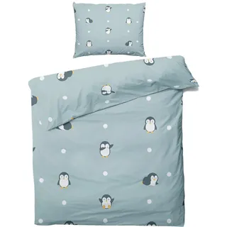 ZDABAOEC Pinguin Bettwäsche 135x200 Kinder Jungen Mädchen, Weiche Microfaser Kinderbettwäsche 2er Set - 1 Bettbezug + 1 Kissenbezug 80x80, mit Reißverschluss, Wende Motiv