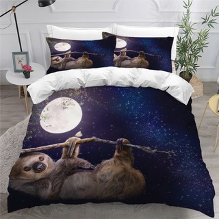 NUYSP Mond Sternenhimmel Faultier Bettwäsche 135x200 Kinder Bettwäsche-Set 3D Druck Jungen Mädchen Bettbezug mit Reißverschluss Weich Mikrofaser Kinderbettwäsche Bettbezüge mit 2 Kissenbezug 80x80cm