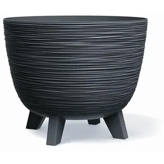 BirnePower Blumentopf mit Füßen Furu Ø 39,5cm Anthrazit – Pflanzschale Rund 26L in Tannennadel-Optik – Blumenkübel Kunststoff Wetterfest für Innen & Außen – Pflanzgefäß Modern (Größe 400)