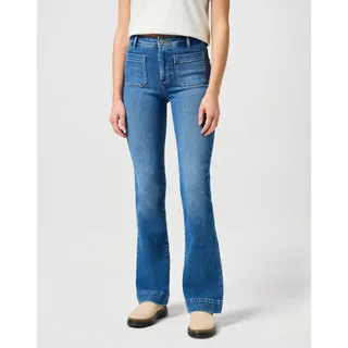 Wrangler Bootcut-Jeans "Flare", Damen, Gr. 31, Länge 30, blau (raven), Denim/Jeans, Obermaterial: 80% Baumwolle, 18% Polyester, 2% Elasthan, unifarben, ausgestellt lang, Jeans, im Retro-Design mit ausgestelltem Bein