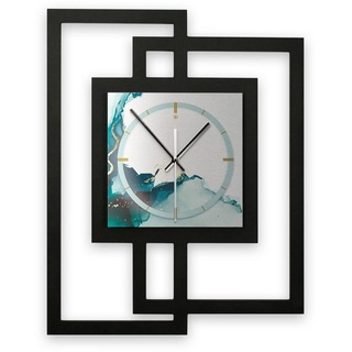 Kreative Feder Wanduhr Design-Wanduhr „Turquoise“ in modernem Metallic-Look (ohne Ticken; Funk- oder Quarzuhrwerk; elegant, außergewöhnlich, modern) schwarz