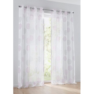 Kutti Vorhang Bella mit Ösen Gardine halbtransparent weiß Rose Kreis Motiv Breite 135 x Höhe 245 cm (1 Stück)