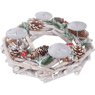 Adventskranz rund-AM, Weihnachtsdeko Tischkranz, Holz Ø 35cm weiß-grau - ohne Kerzen