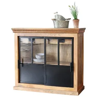 baario Kommode Kommode HOXT Schiebetüren, Industrial Anrichte massiv Mangoholz & Eisen braun