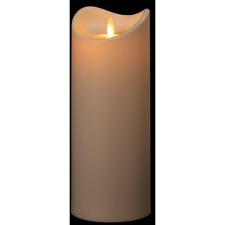 In- & Outdoor LED Kerze mit flackernder Docht-Flamme, Ø 8,9 x 15,3 bis 30 cm, flammenlose Kerzen | Timer, mit beweglicher Flamme, warm-weiß beleuchtet, bis zu 800 Std., creme (ca. Ø 8,9 cm x 22,8 cm)