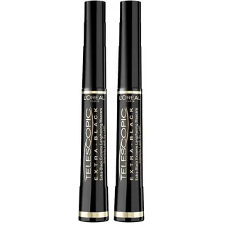 L'Oréal Paris Schwarze Wimperntusche für präzise getrennte Wimpern mit teleskopischer Länge, False Lash Telescopic Gold Mascara, Extra Black, 1 x 8 ml (Packung mit 2)