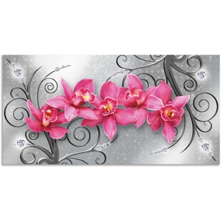 Artland Wandbild rosa Orchideen auf Ornamenten, Blumenbilder (1 St), als Alubild, Outdoorbild, Leinwandbild, Poster, Wandaufkleber rosa 100 cm x 50 cm