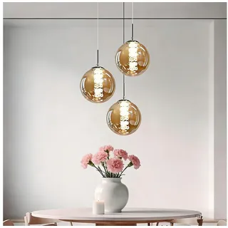 ZMH LED Pendelleuchte Esstisch Höhenverstellbar Kronleuchter 3 Flammig Glas, LED wechselbar silberfarben