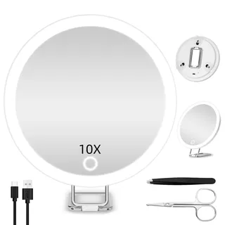 JADAZROR LED-Kompaktspiegel, 10-Fach-Vergrößerungsspiegel mit Licht, 15cm Reisespiegel mit Vergrößerung, wiederaufladbarem beleuchtetem 10-facher Vergrößerungsspiegel, tragbares Reisespiegelgeschenk