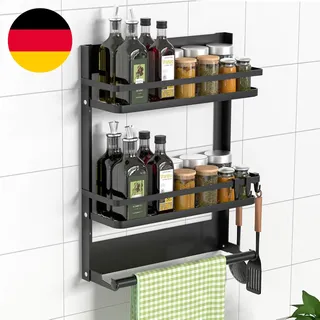 Gewürzregal Wand Mit Küchenrollenhalter Und 4 Haken, Küchenregal Ohne Bohren Aus