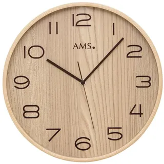 AMS Funkwanduhr F5514 (Quarzuhr,Holz,Glas,Wohnzimmer,Esszimmer,Küche,Arbeitszimmer,Büro,Flur) beige