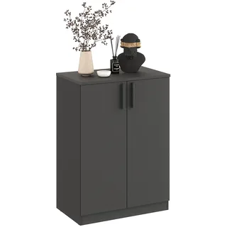 KOMTO Kommode Anthrazit mit 2 Türen - Kleiner Schrank für Flur, Wohnzimmer | Sideboard Schmal CABI 60 x 84 x 37 cm (BxHxT)