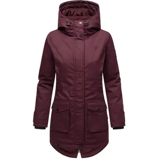 Parka NAVAHOO "Brinjaa", Damen, Gr. M (38), rot (bordeaux), Obermaterial: 65% Polyester, 35% Baumwolle. Futter: 100% Polyester. Wattierung: 100% Polyester. Ärmelfutter: 100% Polyester, Basic, tailliert Po-bedeckend, hoch geschlossener Ausschnitt, Ärmel ohne Ärmelschlitz Rippstrickbündchen kontrastfarben, Jacken Parka, Modischer Winter Kurzmantel mit zahlreichen Taschen