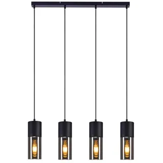 ZMH Pendelleuchte 3/4-flammig, Schwarz, E27, höhenverstellbar, ohne Leuchtmittel, Metall- und Glas-Lampenschirme rot Lineare